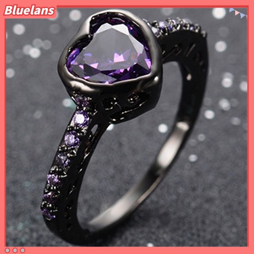 Bluelans Women Fashion Shiny Zircon Black Gold Plated Engagement Proposal Ring Jewelry