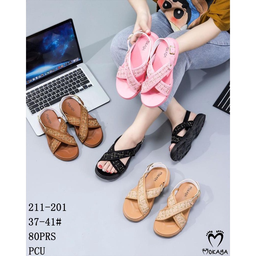 Sandal Let Slop Jelly Wanita Korea Ban Silang Motif Rajut Knit Mewah Elegant Cantik Casual Import Mokaya / Size 37-41 (211-201)