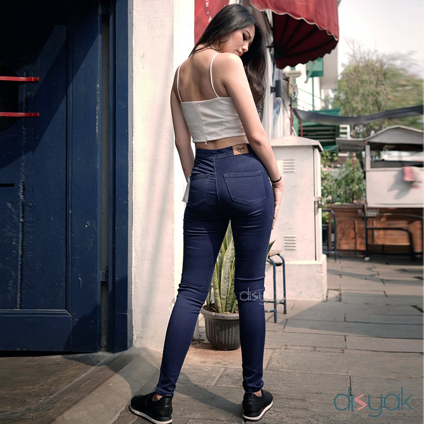 DISYAK - HIGHWAIST Blue Black Premium Soft Jeans Strecth 7003-9003