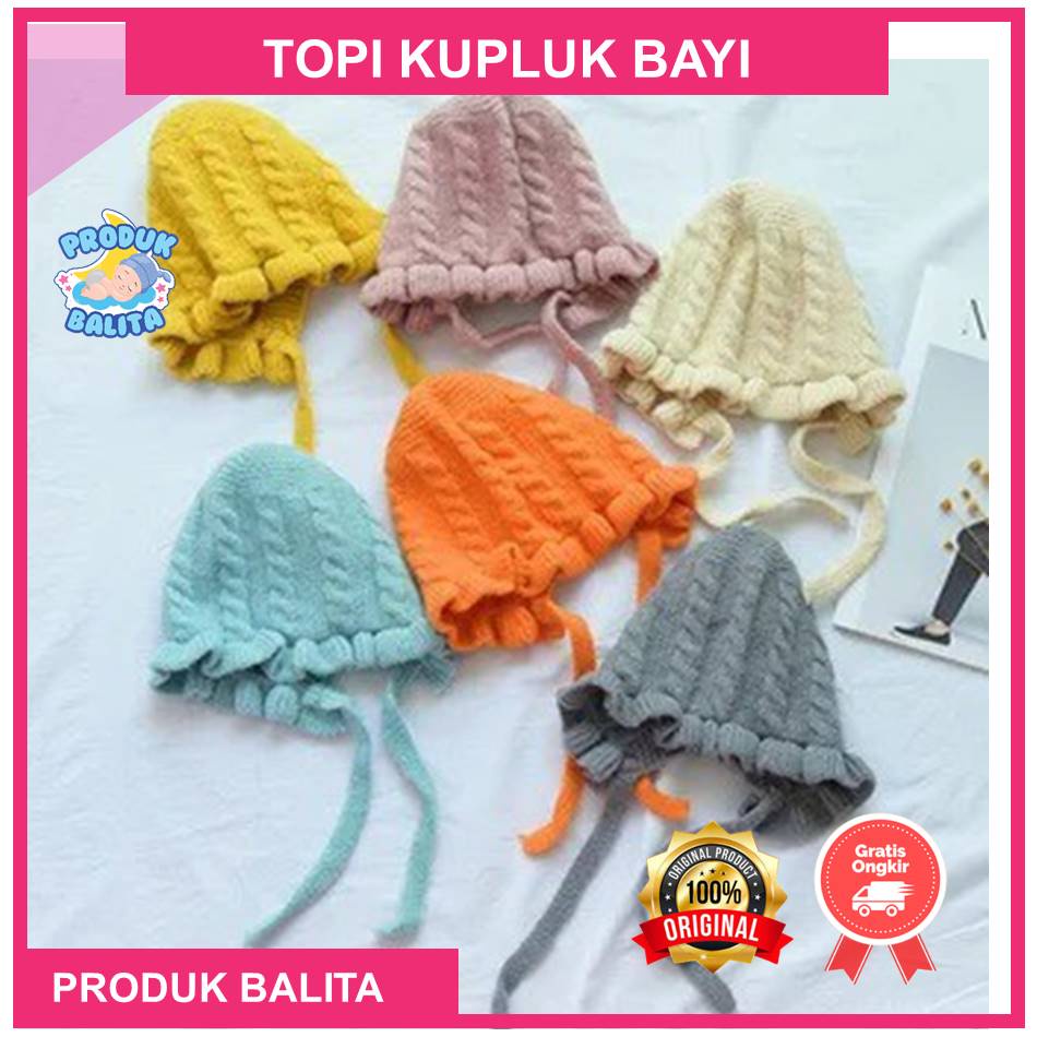 Kupluk Topi Bayi Rajut Bonnet Ruffle Tali Toipi Bayi Perempuan Lucu Murah