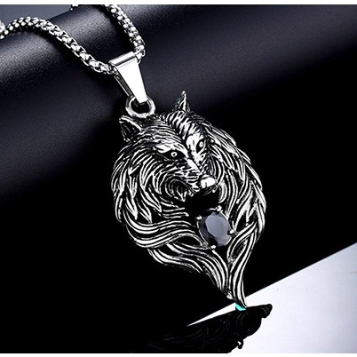 Fashion wolf head personality accessories titanium steel chain men's wolf tooth necklace personality domineering necklace