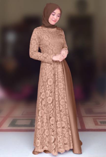 LONG DRESS BRUKAT BANGKOK MIX SATEN POLOS GAMIS PESTA DRESS TURKI KONDANGAN WEDDING KF CARISSAA
