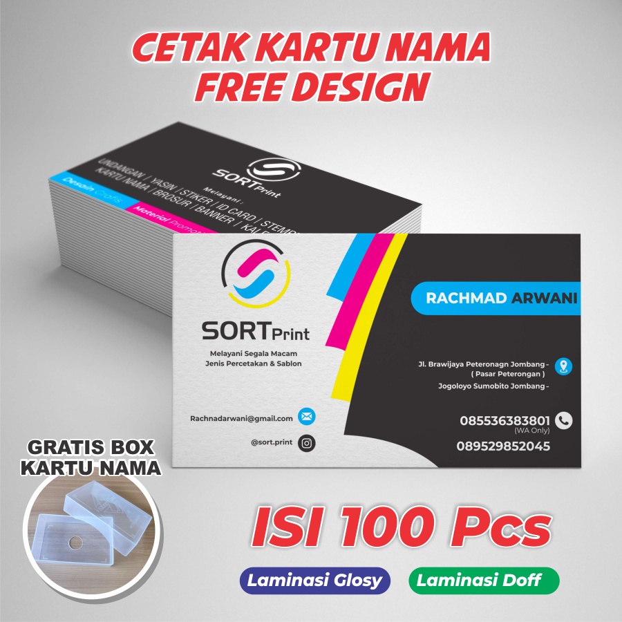 

KARTU NAMA, CETAK KARTU NAMA FREE DESIGN + LAMINASI GLOSY DAN DOFF