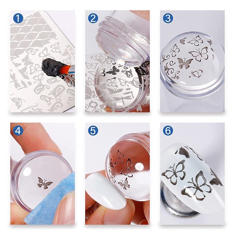 1 Set Stamper Scraper Bahan Silikon Transparan Fluorescent Untuk Nail Art