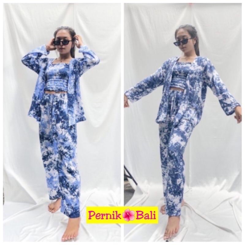 BAJU BALI TIE DYE ONE SET 3in1 OUTER TIEDIE CELANA PANJANG LENGAN PANJANG