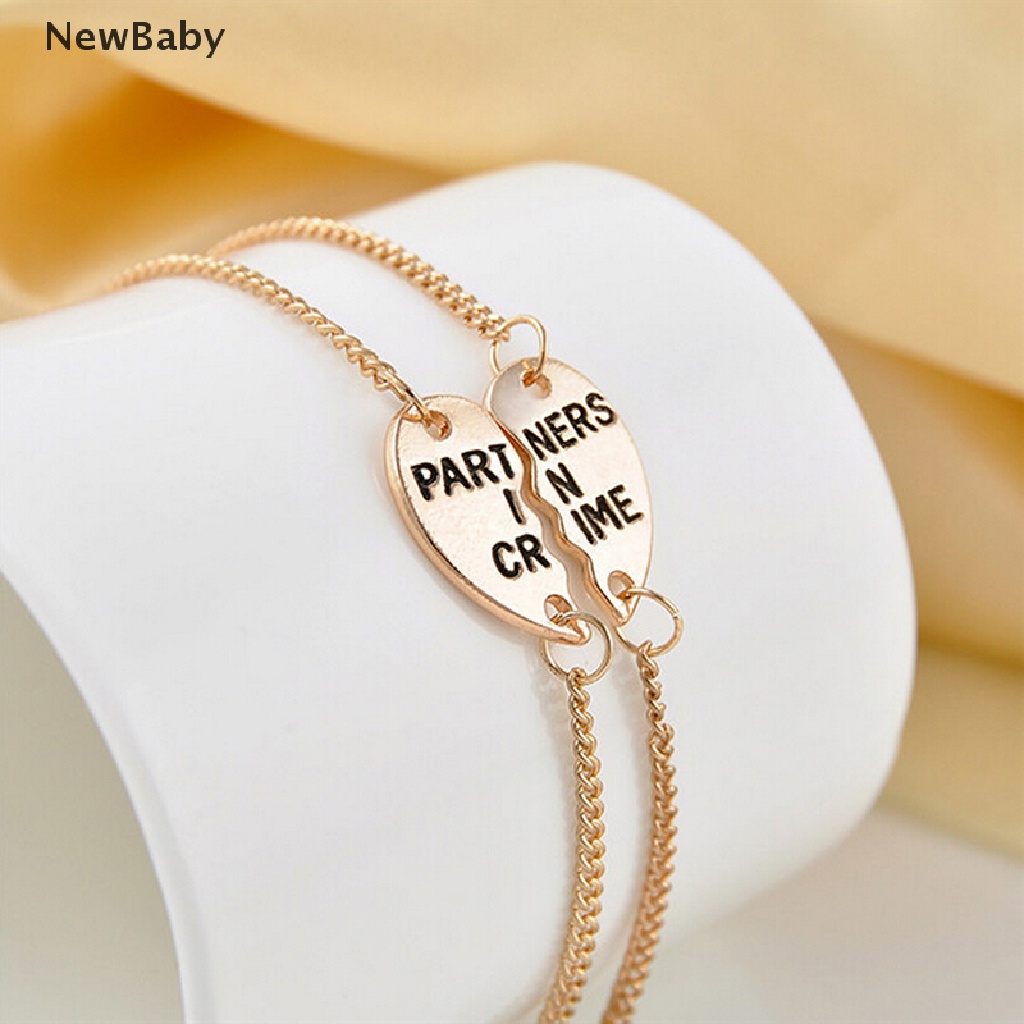 Newbaby 2pcs Gelang Rantai Dengan Charm Hati Terbelah Tulisan Best Friends Forever Untuk Wanita