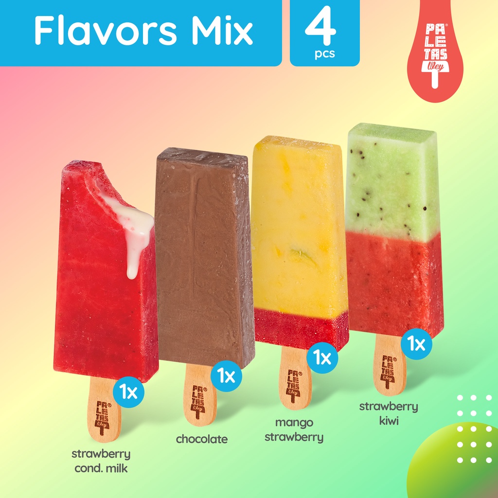 

Es Krim Paletas Wey 1 Strawberry Cond Milk, 1 Chocolate, 1 Mango Strawberry & 1 Strawberry Kiwi