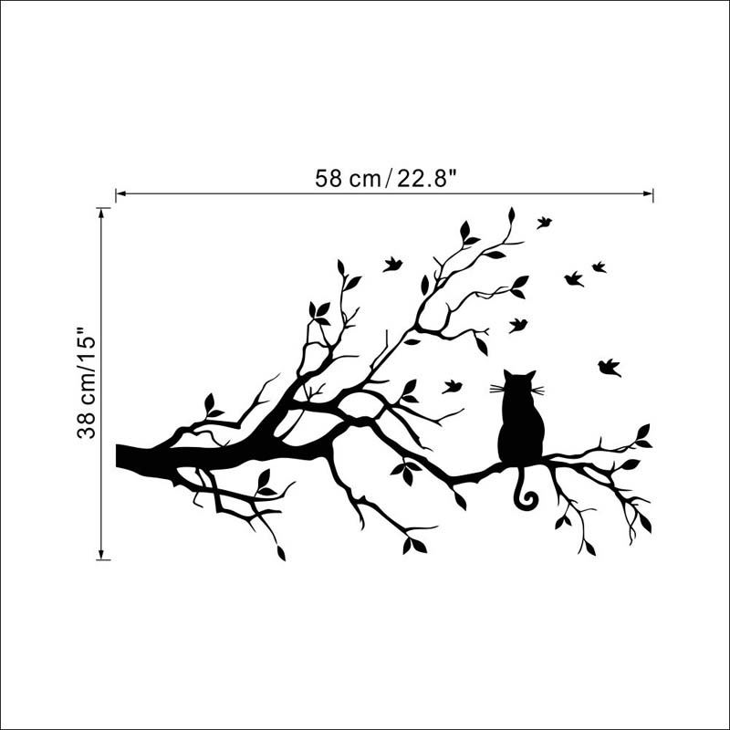 Stiker Dinding Decal Desain Cat on Branch Serba Guna, Dapat Dicopot, 58x38cm