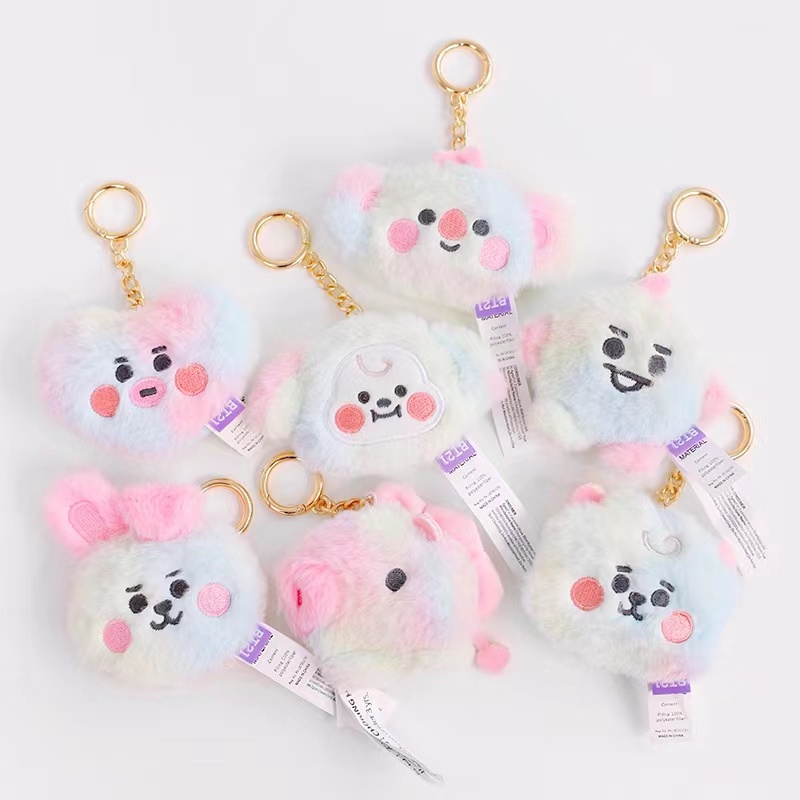 &lt; In Stock &gt; KPOP BTS BT21 Gantungan Kunci Gradien Lucu Mewah Lembut Mainan Boneka Keychain Tas Liontin