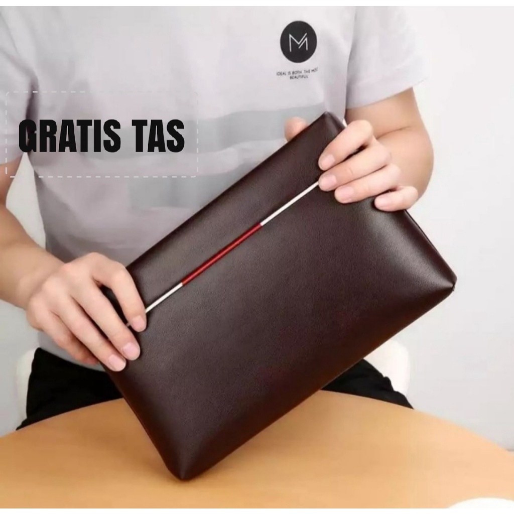 Handbag semi kulit pouch clutch dompet cowok pria laki-laki BUY 1 FREE 1 Tas Tangan Fashion Kasual - Tas Tangan Pria