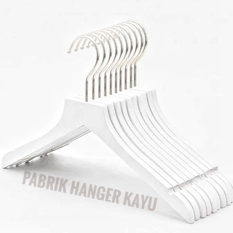 HANGER KAYU PUTIH KEPALA LURUS DEWASA 43 CM