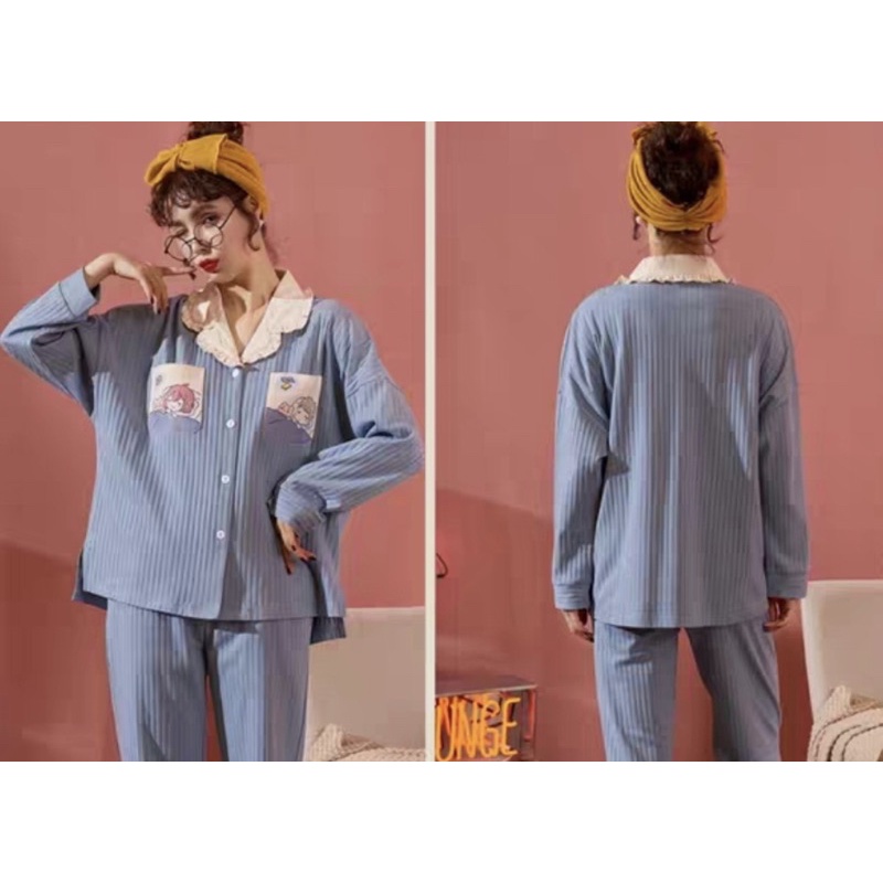 PIYAMA MUSLIM WANITA IMPORT BAJU TIDUR SYARIH KAOS KATUN PREMIUM PAJAMAS CEWEK MOTIF KANCING READY