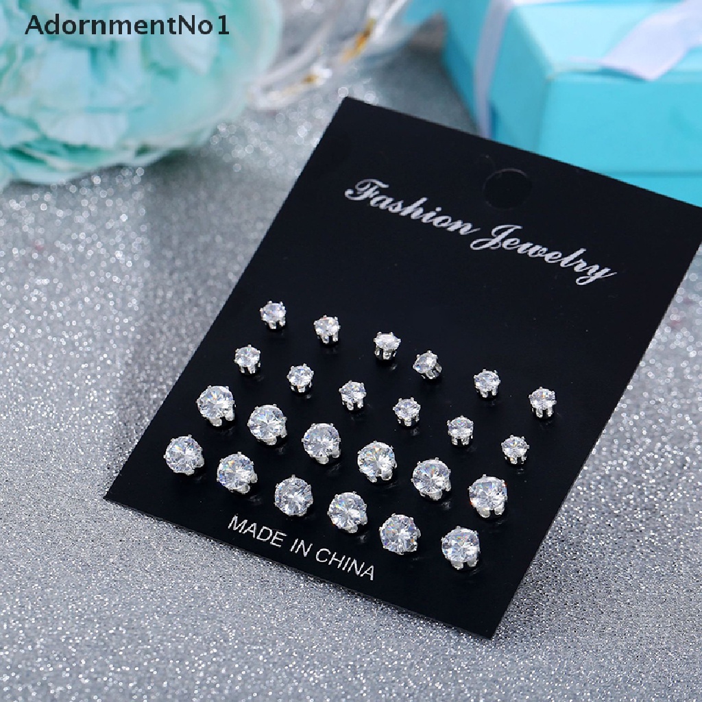 (AdornmentNo1) 12 Pasang / Set Anting Tusuk Kristal Berkilau Untuk Wanita