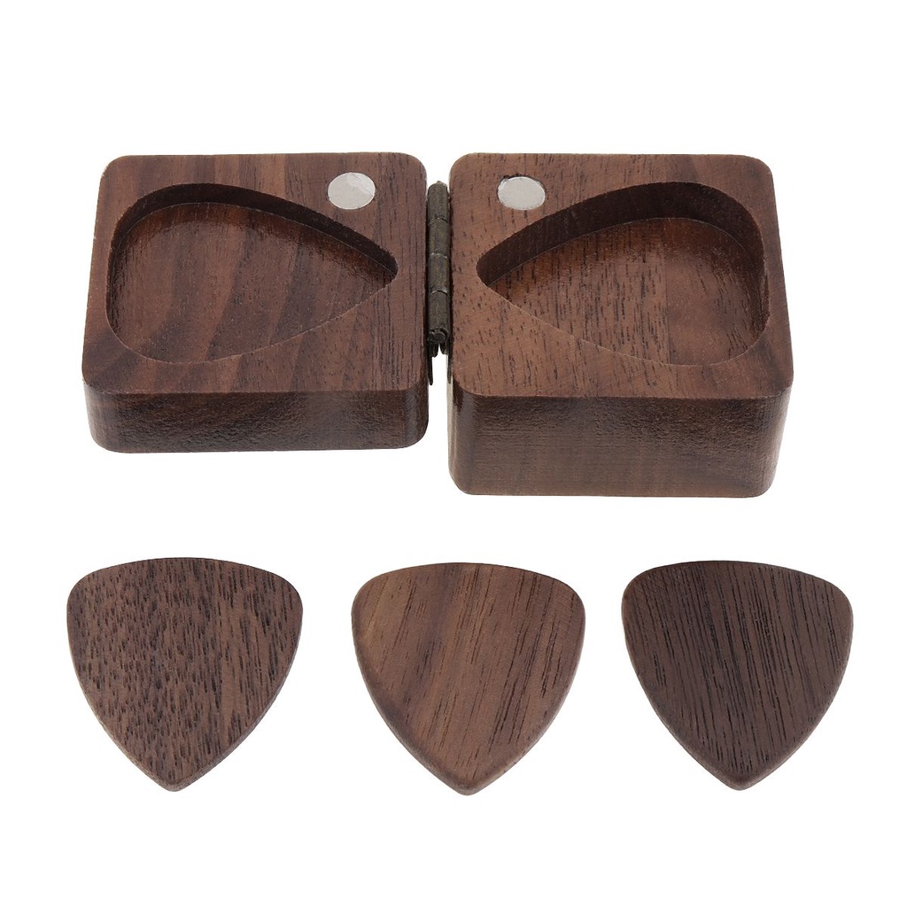 3pcs Pick Plectrum Bahan Kayu Dengan Kotak Untuk Gitar Akustik Bass Elektrik Ukulele