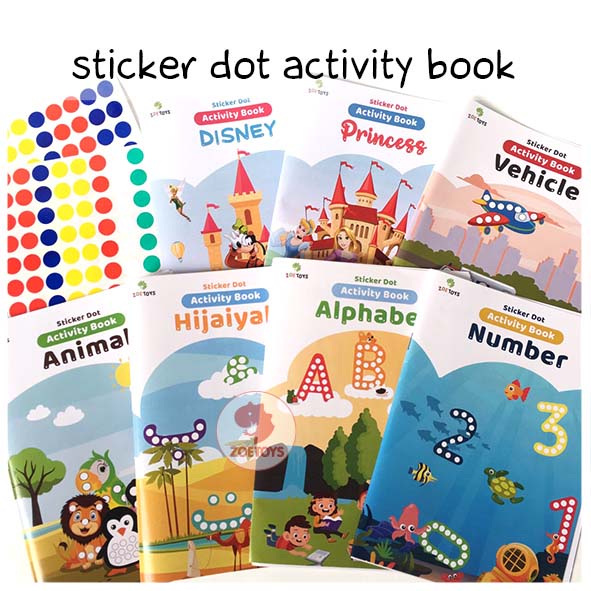 Zoetoys Reusable Sticker Dot Activity Set Book | Christmas Alphabet Hijaiyah Number Vehicle Animal Disney Princess | Color Dot Activity Card Kartu Aktivitas Mainan Edukasi Anak