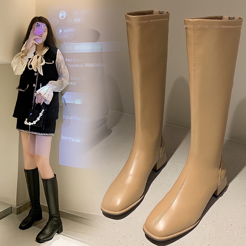 Knee boots import Farah fashion korean style sepatu sebetis heels inner velvet wanita