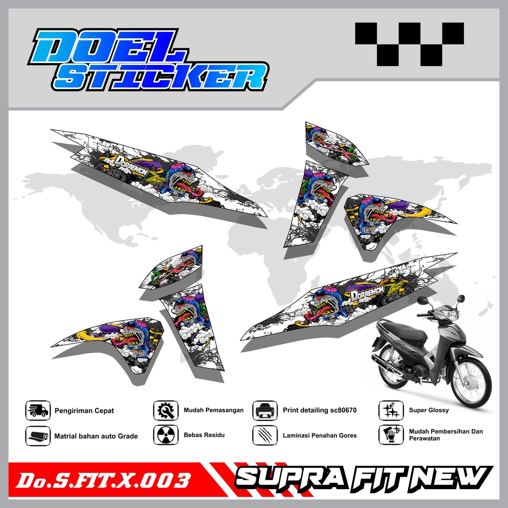 STICKER STRIPING SUPRA FIT NEW SUPRA FIT NEW / FIT X / FIT LIST VARIASI HOLOGRAM , CROME DOEL 003