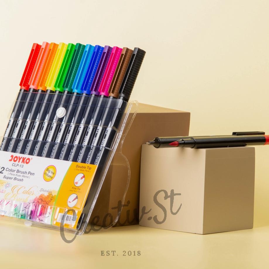 

READY ✅Joyko Brush Pen 12 Warna Brush + Fine Tip CLP-13 SET|KD2