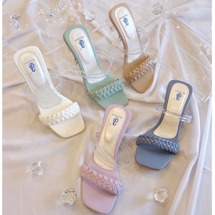 [SIAP KIRIM] BRShoes111 Sandal Slop Tali Jelly Heels Kaca Mika