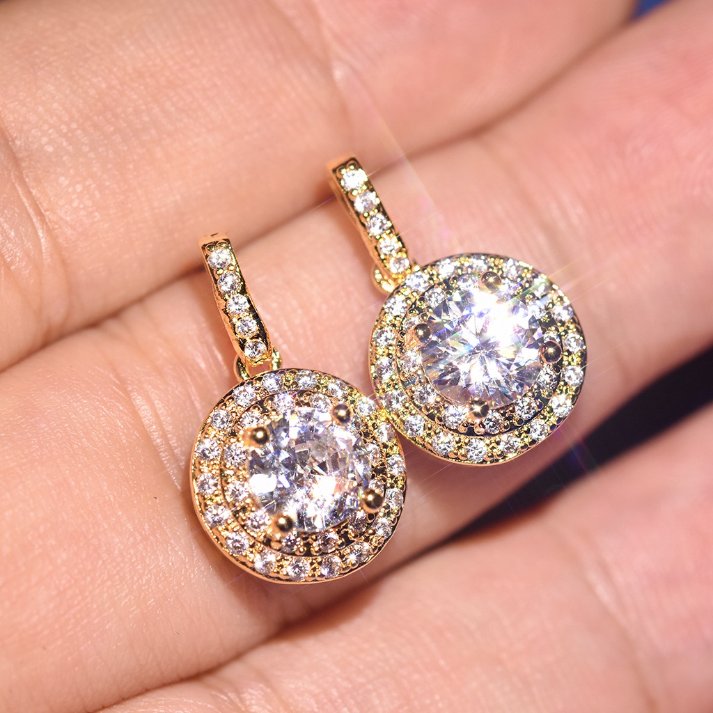 Anting Berlian Zircon Bentuk Bola Bahan Stainless Untuk Wanita