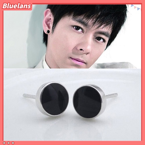 Bluelans Men Women 925 Sterling Silver Black Vinyl Earrings Ear Studs Jewelry Charm