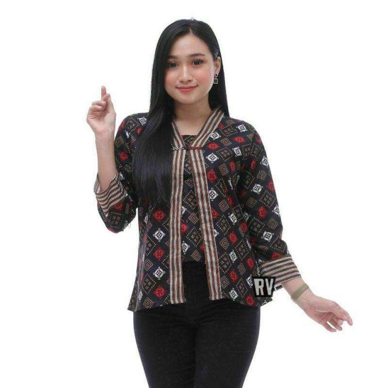 Batik wanita ASJ SA HRB026 Kenongo Kemeja Tosca Pendek kerja kantor-Abas
