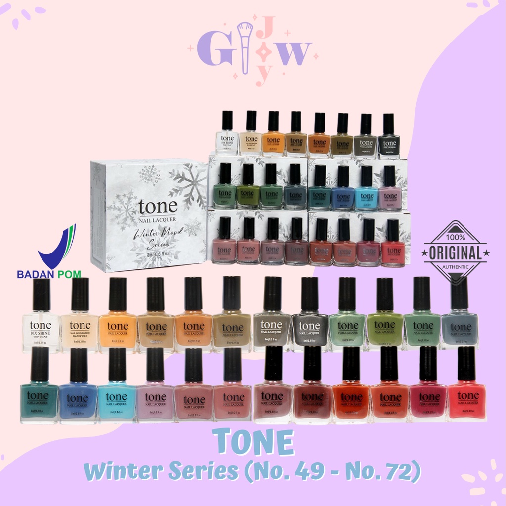 TONE winter series cat kuku salon menicure pedicure meni pedi manicure alat kecantikan tangan kaki warna warni pastel murah termurah bpom asli original kutek kuteks pewarna pacar hijau biru ungu pink coat top base kuning maroon cantik peel off aseton