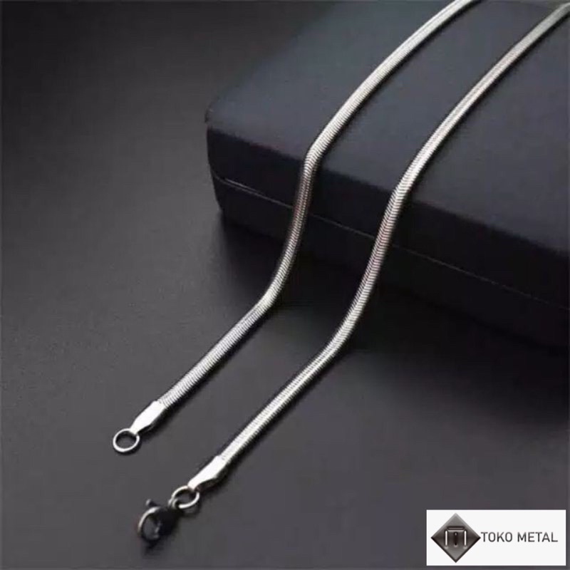 Kalung Titanium Pipih Bulat Pria dan Wanita Anti Karat [ Toko Metal {