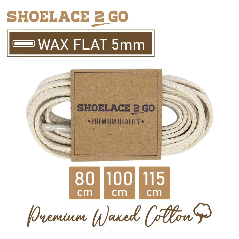 SHOELACE 2 GO PREMIUM TALI SEPATU LILIN WAX GEPENG PIPIH FLAT - WF5 - A2 - IVORY - 5MM