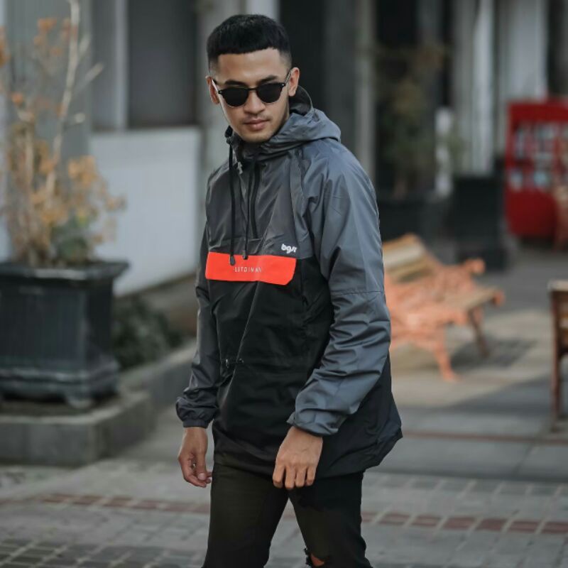 Jaket Cougle Bgsr Jaket Parasut Pria Jaket Outdoor Abu Hitam