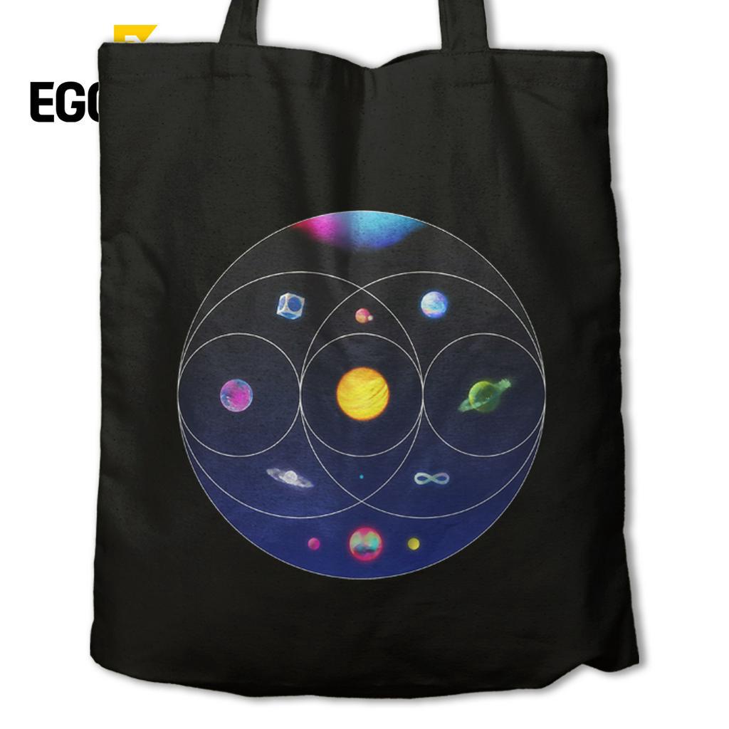 EGOCULA Tote Bag Band Coldplay Pria Wanita Tas Jinjing Sekolah Kuliah Resleting 30x40