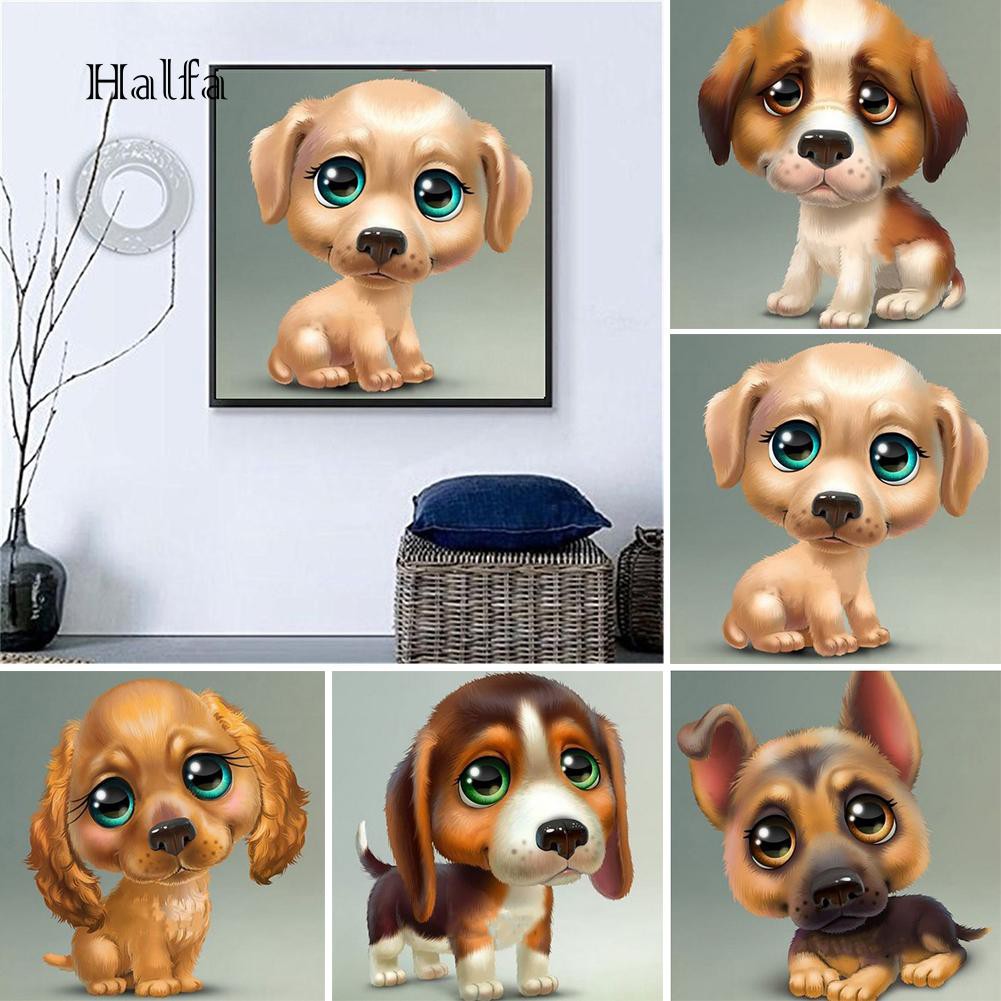 Hl Diy Lukisan Diamond 5d Dengan Gambar Anjing Lucu Dan Hiasan