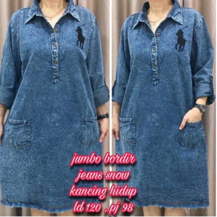 Paling Diminati.. Tunik Jeans Wanita Dewasa Terbaru 2022 Kekinian Import Harga Murah Model Jumbo Bor