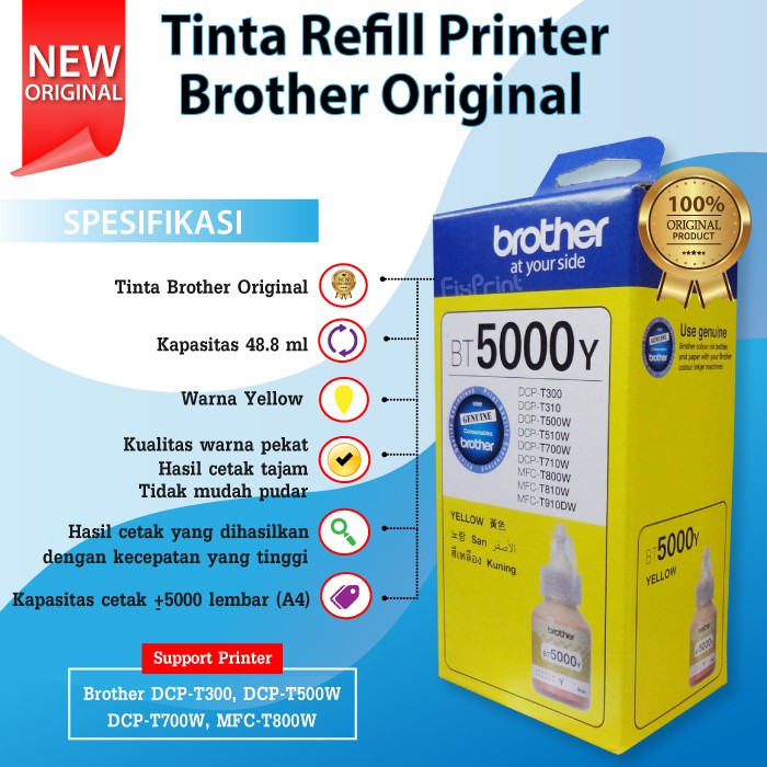 PAKET CMYK Tinta Brother BT6000bk BT5000C BT5000M BT5000Y Original Refill Printer T300 T500 T700