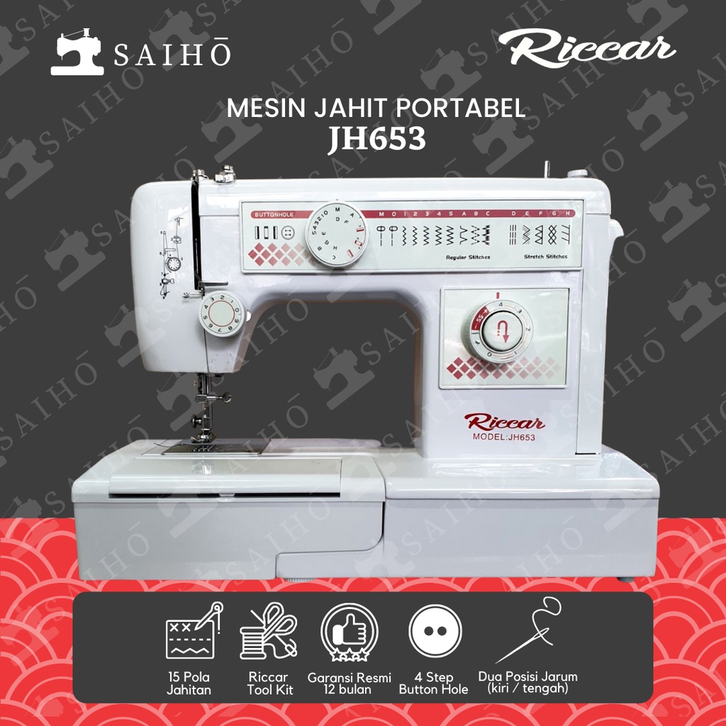 RICCAR JH 653 Mesin Jahit Portable Multifungsi | JAPAN Quality