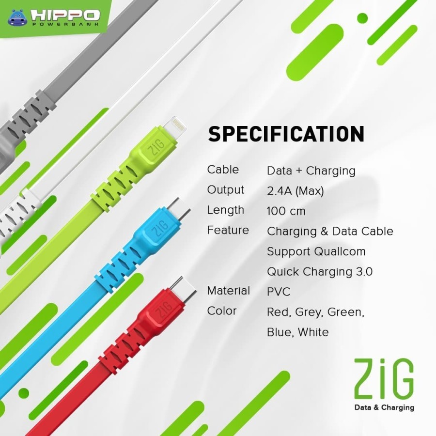 HIPPO ZiG Kabel Data Lightning Iphone Fast Charging 3.0 -SATUAN ECERAN