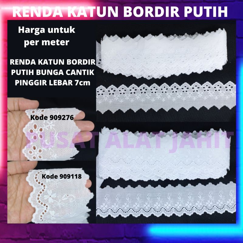Renda katun bordir putih renda kain renda baju per meter