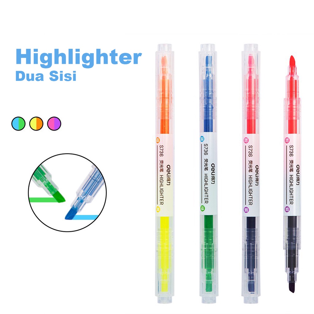 ☛TK☚ DS010 Highlighter Ujung 2 Warna Marker Pen Alat Tulis Penanda Berwarna 2 Tip Warna