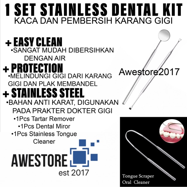 Alat Pembersih Karang Gigi Kaca Tongue Cleaner Scraper Lidah Dental