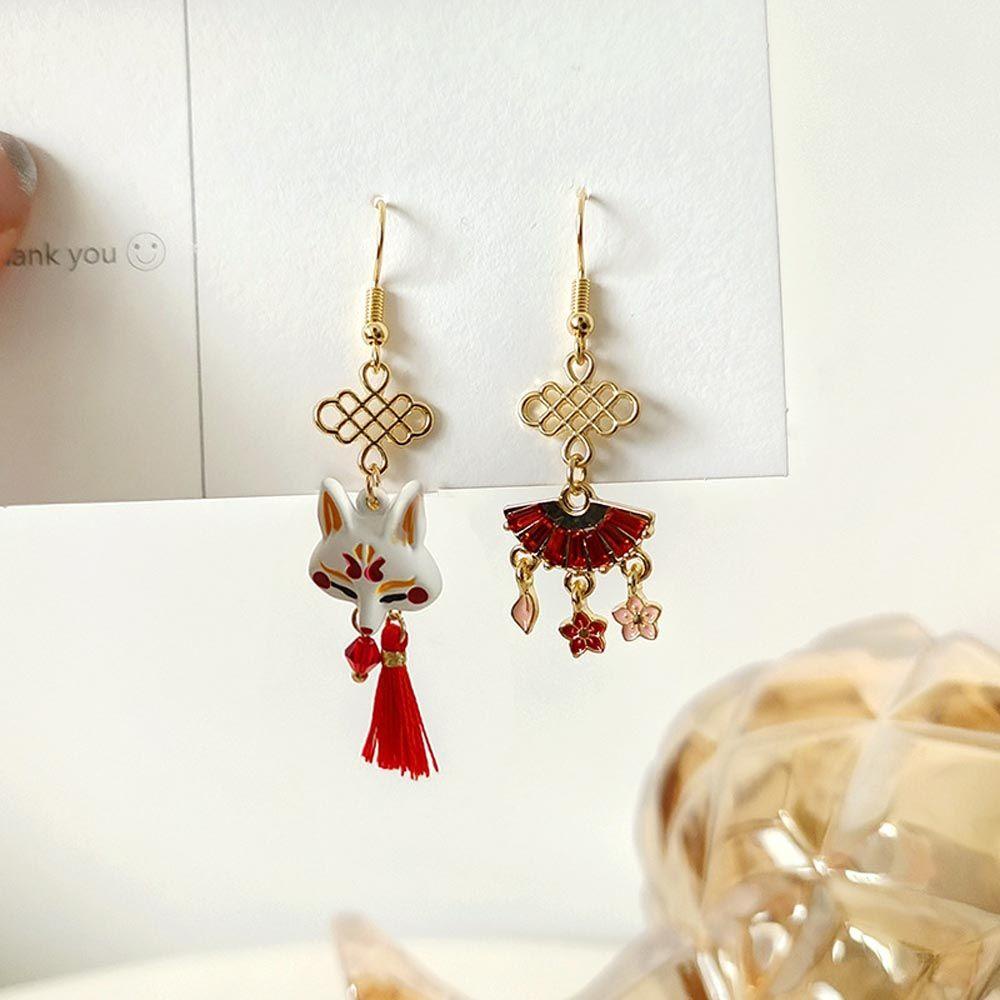 NEEDWAY Wanita Anting Stud Lucu Vintage Untuk Gadis Rumbai Tergantung Jepang Sakura Temperamen Drop Earrings