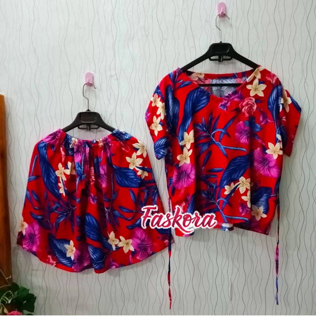 Setelan Rayon Pendek Wanita Jumbo Karang / Pajamas Katun Rayon Jumbo Set Pendek / Set Rayon Pendek