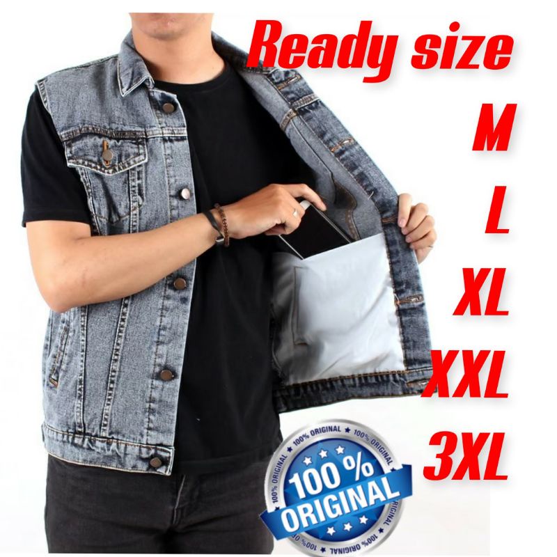 ROMPI MOTOR JEANS PRIA SANDWASH JUMBO M- XXXL VEST Body Protector Bikers DISTRO - jaket rompi pria S