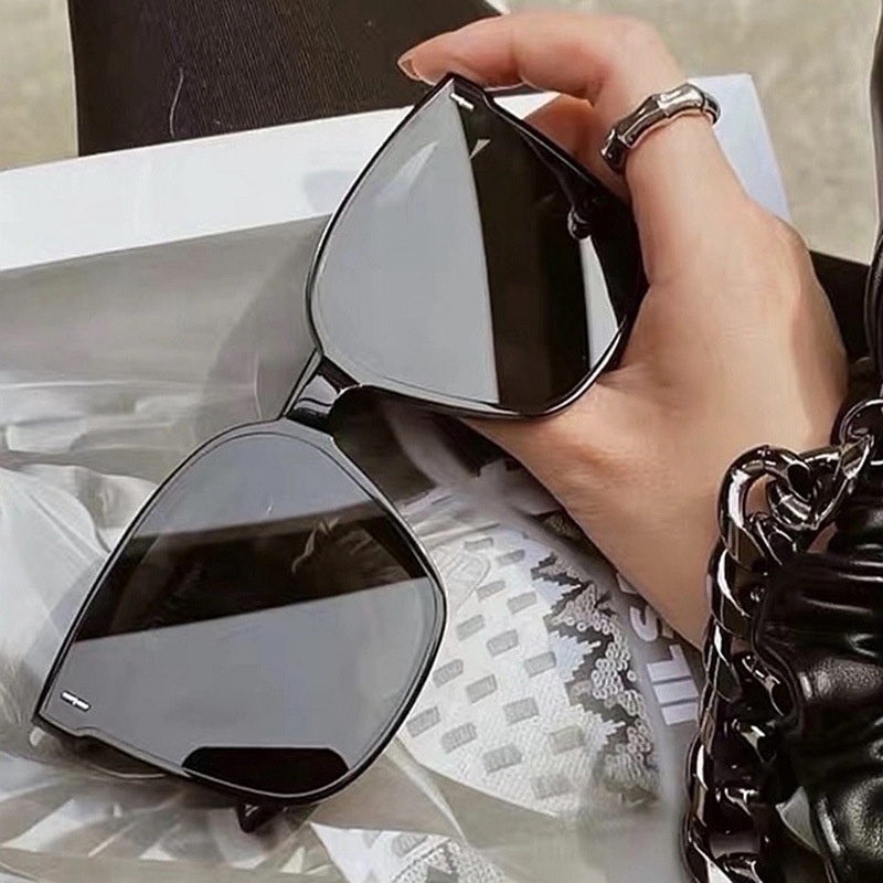 Papaozhu Chic Hitam Kacamata Kotak Besar Untuk Wanita Pria Perlindungan UV400 Oversized Shades Personality Driving Eyewear