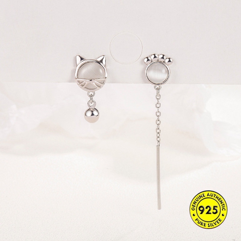 Anting Tusuk Asimetris Model Cakar Kucing Dengan Opal Untuk Wanita U1031