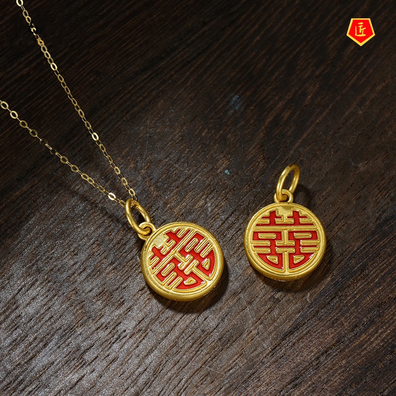 [Ready Stock]Exquisite Chinese Character Gold Pendant Couple Xi Word Necklace