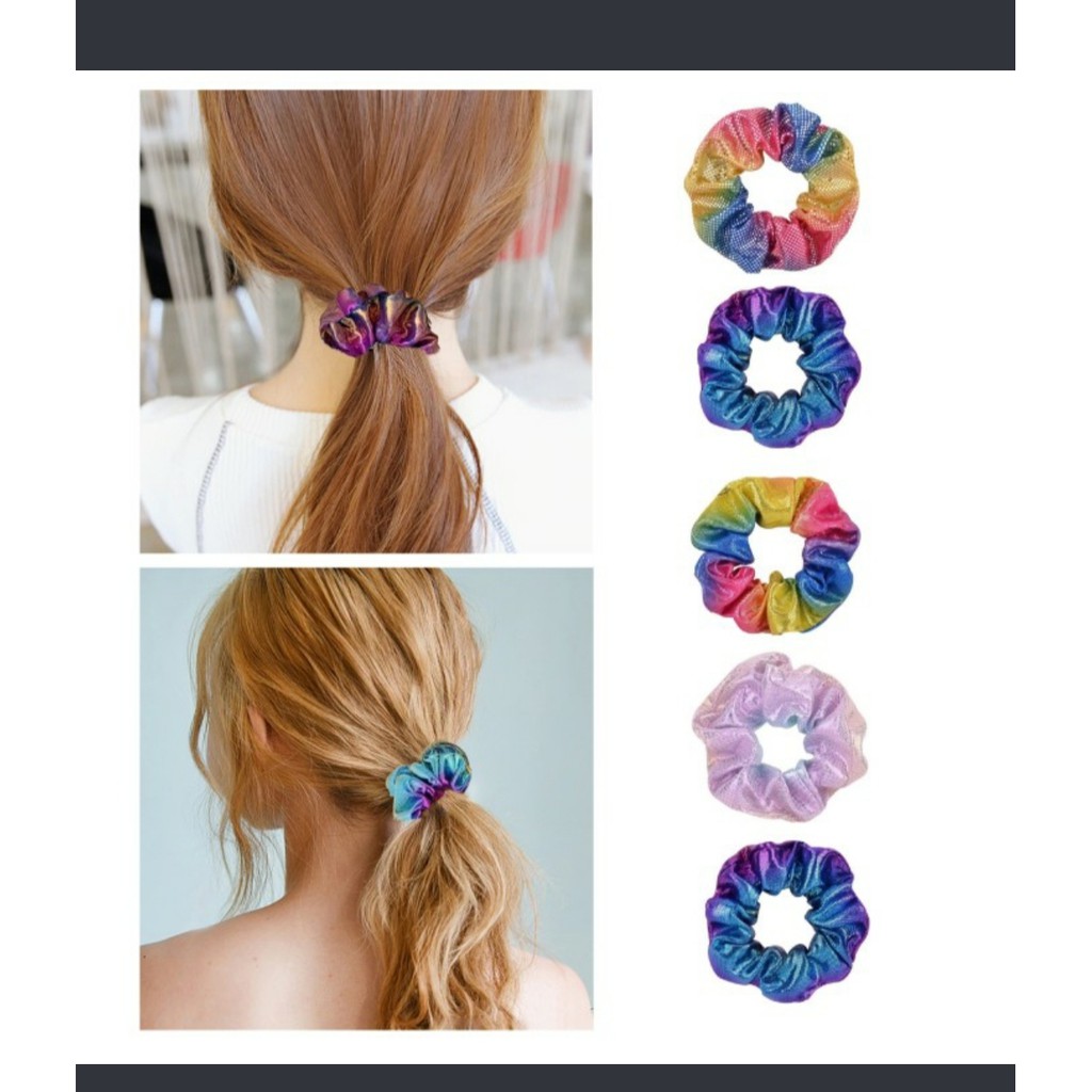 NEW IK72 Ikat Kuncir Rambut Wanita SCRUNCHIE METALIC HAIR BAND Model Korea