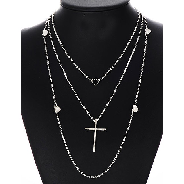 LRC Kalung Fashion Silver Color Cross Shape Decorated Necklace