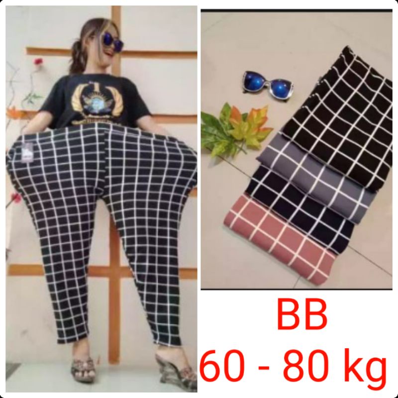 Celana panjang jumbo big size wanita motif kotak/yuppy pants super jumbo  creep muat bb 60 - 70 kg