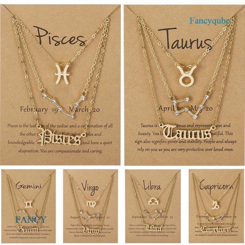 3pcs / Set Kalung Rantai Dengan Liontin Bentuk 12 Zodiak Kanker Leo Scorpio Warna Emas