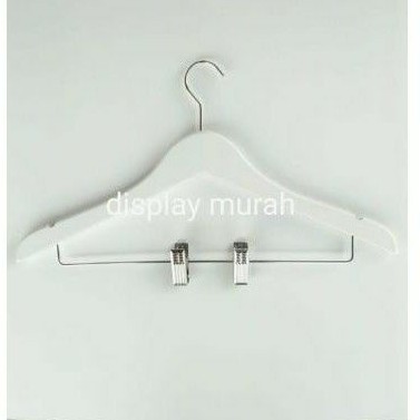 Hanger Kayu Jepit Besi Premium Gantungan Celana/Rok Hanger Natural/ Putih - BH